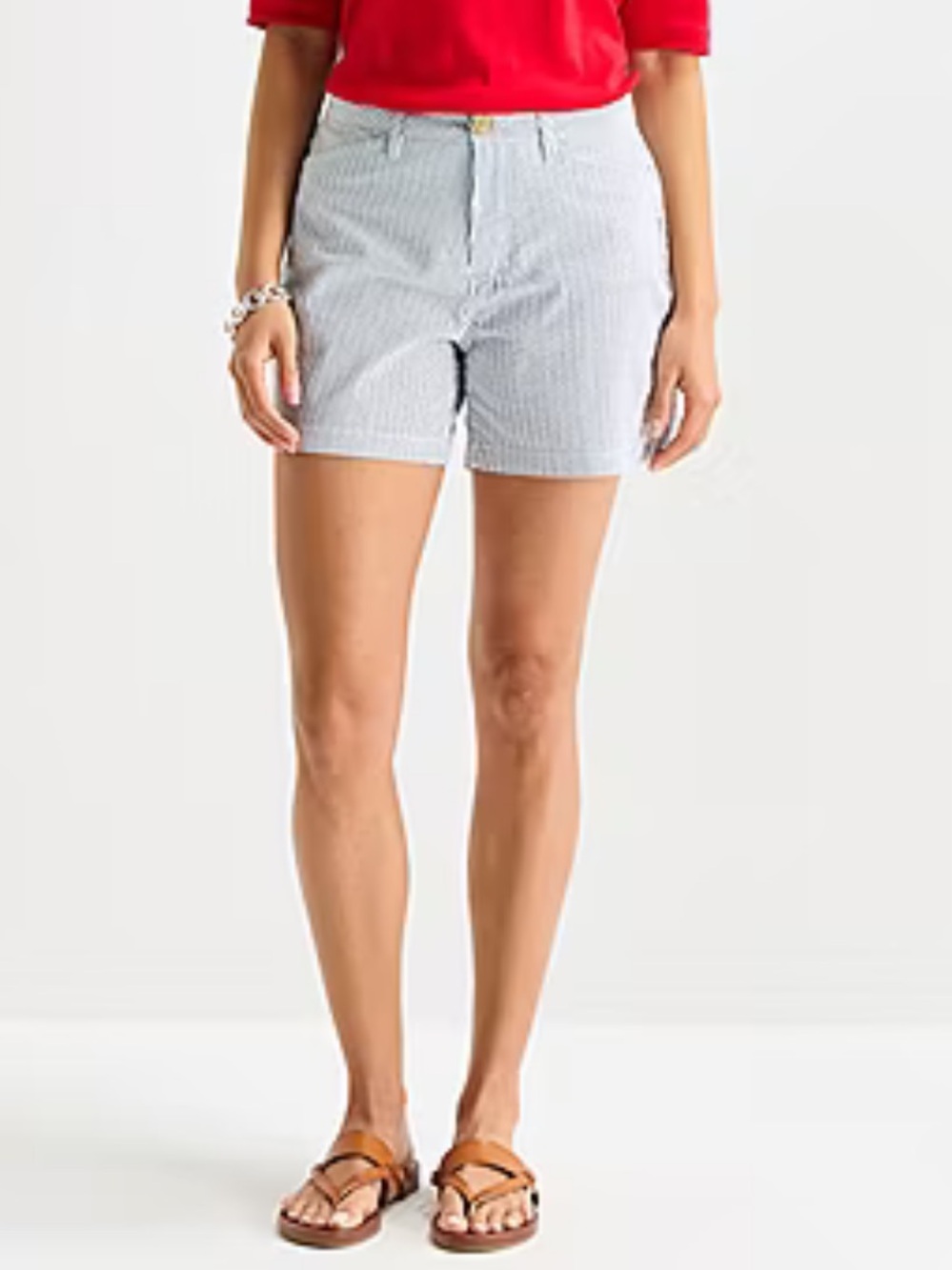 St John’s Bay White & Blue Stripes Seersucker 5” Cotton Shorts